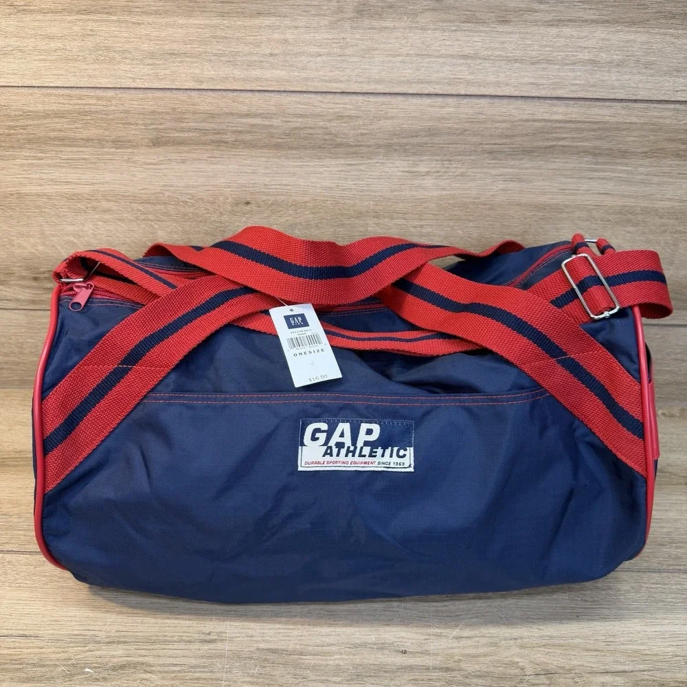 GAP Athletic Nylon Gym Duffle Bag Navy Blue Red Striped Retro 90s Style Travel